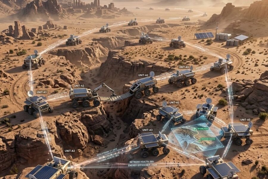 Distributed autonomous fleet using off-grid Physical AI for coordinated, energy-efficient edge decision-making