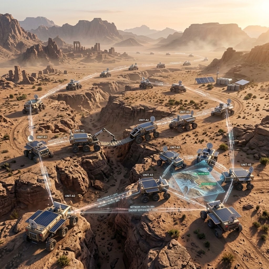 Distributed autonomous fleet using off-grid Physical AI for coordinated, energy-efficient edge decision-making