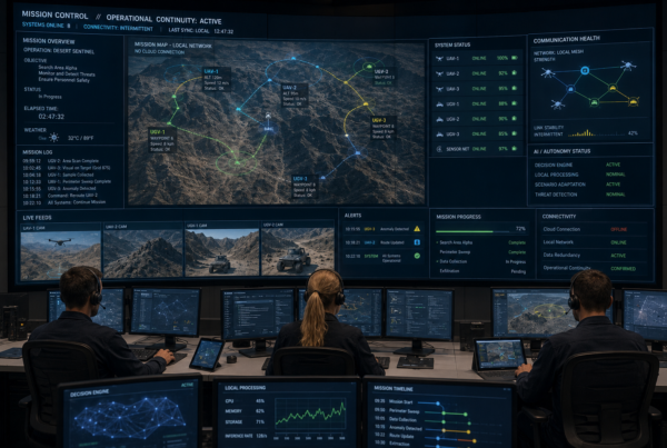 Mission control monitoring autonomous operations during intermittent connectivity.