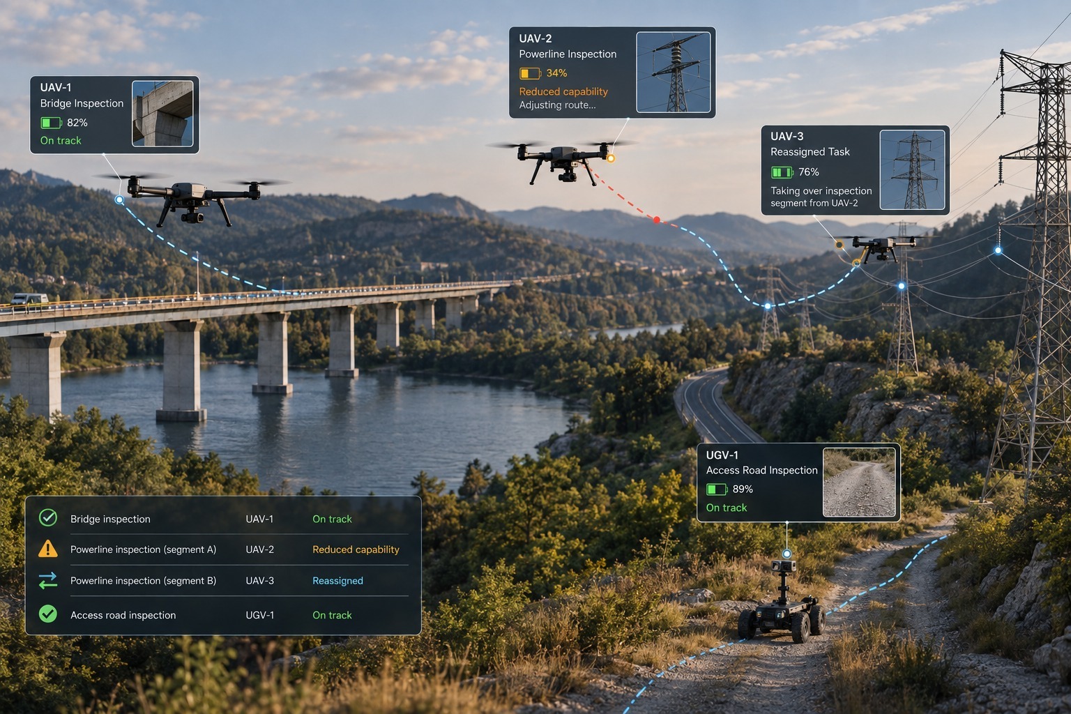 Autonomous systems adapt mission tasks based on diagnostics and predicted machine health.